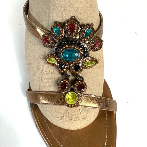 Bronze Strappy Sandals Peacock Rhinestone Accents Kitten Heels Size 8 By MixIt - Picture 13 of 14